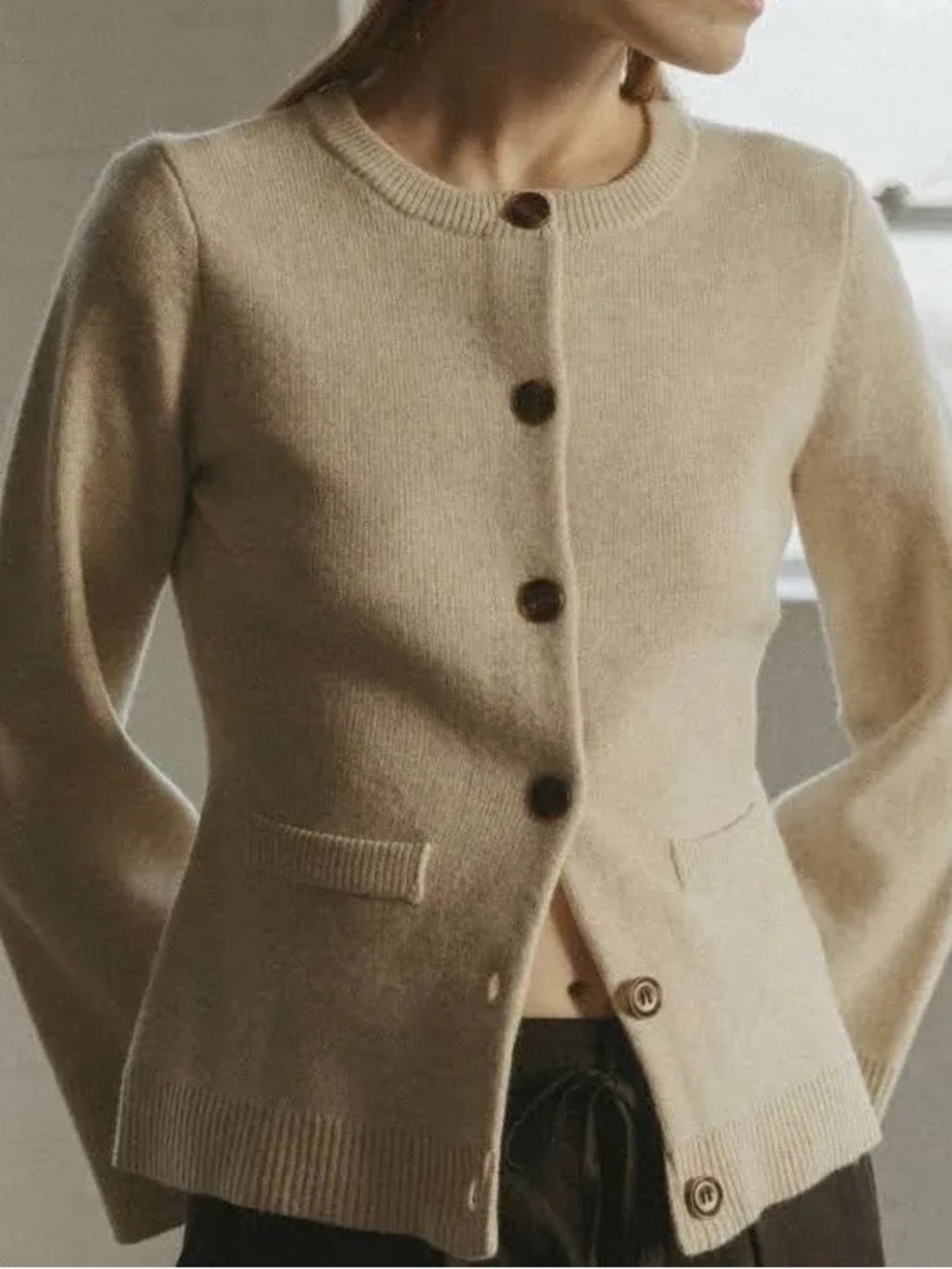 Mod Ref Beige Button-Front Women's Sweater Cardigan